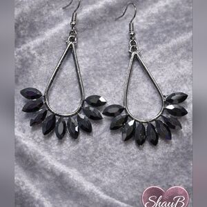 Black Gunmetal Rhinestones Teardrop Earrings